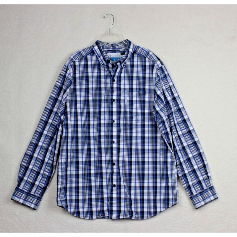 Columbia Sportswear Men's Medium Blue Plaid Long Sleeve Button Down Shirt Nice